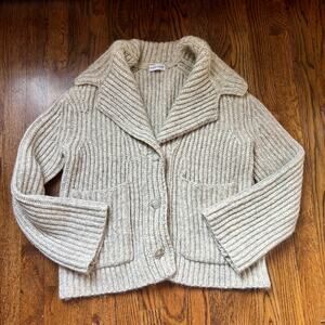Scanlan Theodore Chunky Alpaca Wool Cardigan Beige Shawl Collar Knit Sz M L